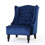 Navy Blue Velvet High-Back Club Chair