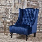 Navy Blue Velvet High-Back Club Chair