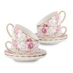 Floral Gold-Trimmed Porcelain Tea Cup Set