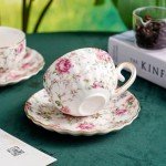 Floral Gold-Trimmed Porcelain Tea Cup Set
