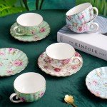 Floral Gold-Trimmed Porcelain Tea Cup Set