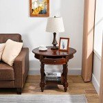 Victorian Cherry Wood Oval End Table with Drawer