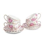 Floral Gold-Trimmed Porcelain Tea Cup Set