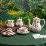 Floral Gold-Trimmed Porcelain Tea Cup Set