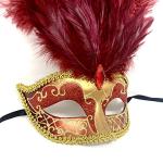Red and Gold Venetian Feather Masquerade Mask