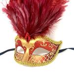 Red and Gold Venetian Feather Masquerade Mask