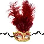 Red and Gold Venetian Feather Masquerade Mask