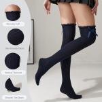 Navy Thigh High Stockings with Satin Bows