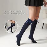Navy Thigh High Stockings with Satin Bows