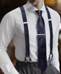 Blue and Black Suspender Set with Necktie