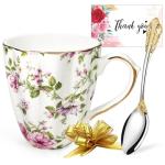 Vintage-Style Floral Bone China Mug Set with Spoon