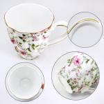 Vintage-Style Floral Bone China Mug Set with Spoon