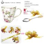 Vintage-Style Floral Bone China Mug Set with Spoon