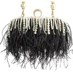 Black Pearl Ostrich Feather Evening Clutch Bag