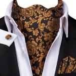 Black and Gold Floral Ascot Lapel Pin Set
