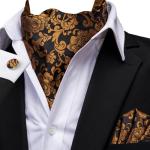 Black and Gold Floral Ascot Lapel Pin Set