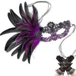Purple and Black Lace Masquerade Mask and Gloves