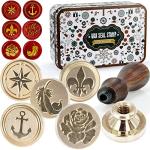 Brass Wax Seal Stamp Kit with 6 Unique Designs