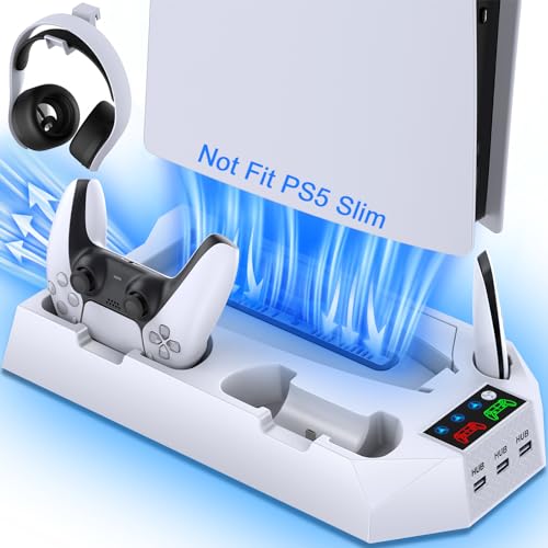 PS5 Stand with Dual Controller Charging and Cooling