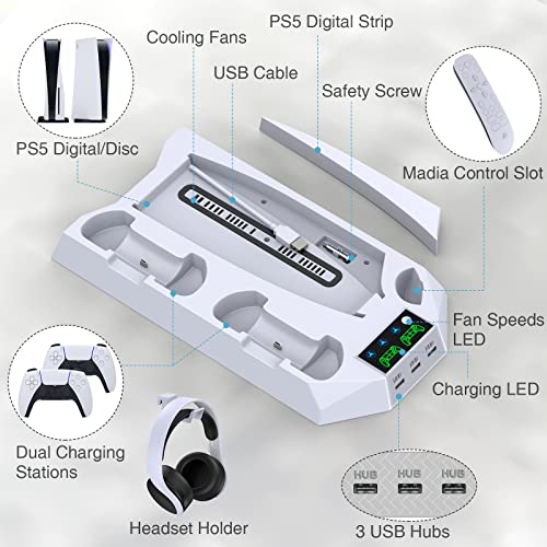 PS5 Stand with Dual Controller Charging and Cooling