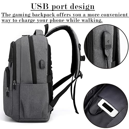 PS5 Gaming Backpack with USB Port, Grey, Large