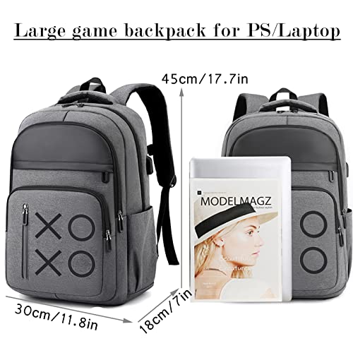 PS5 Gaming Backpack with USB Port, Grey, Large