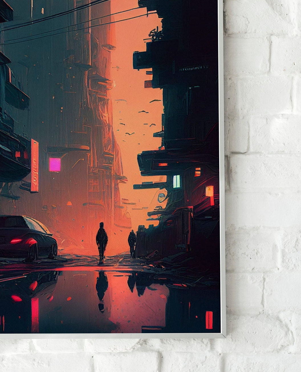 Digital Cyberpunk City Neon Poster Print