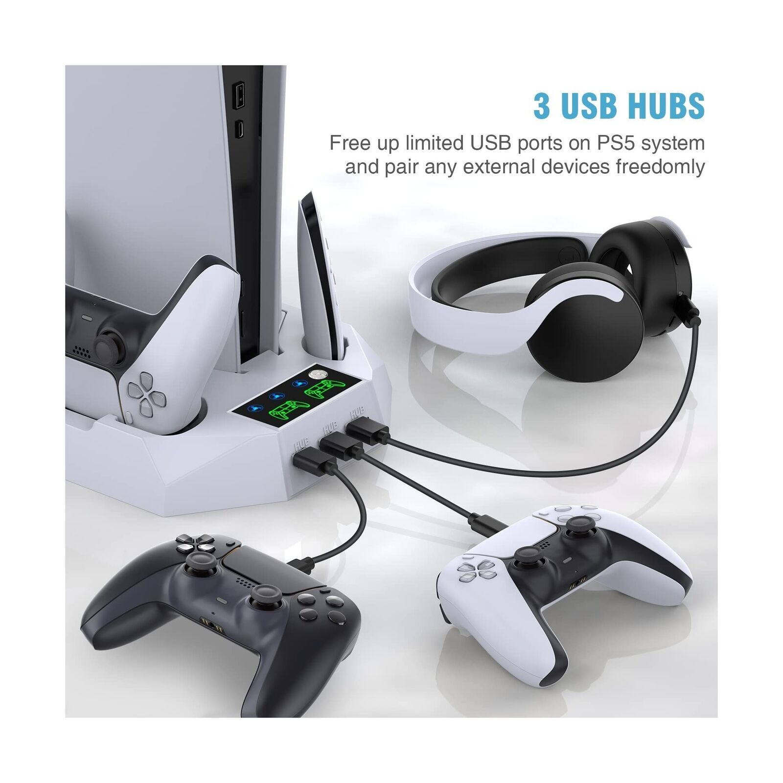 PS5 Stand with Dual Controller Charging and Cooling