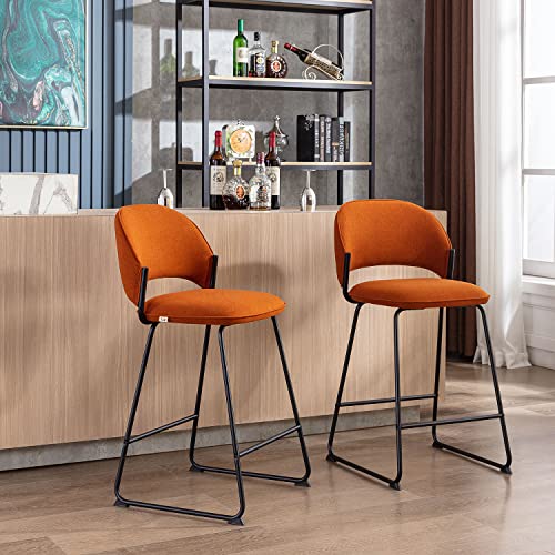 Modern Counter-Height Barstools with Upholstered Caramel Seating