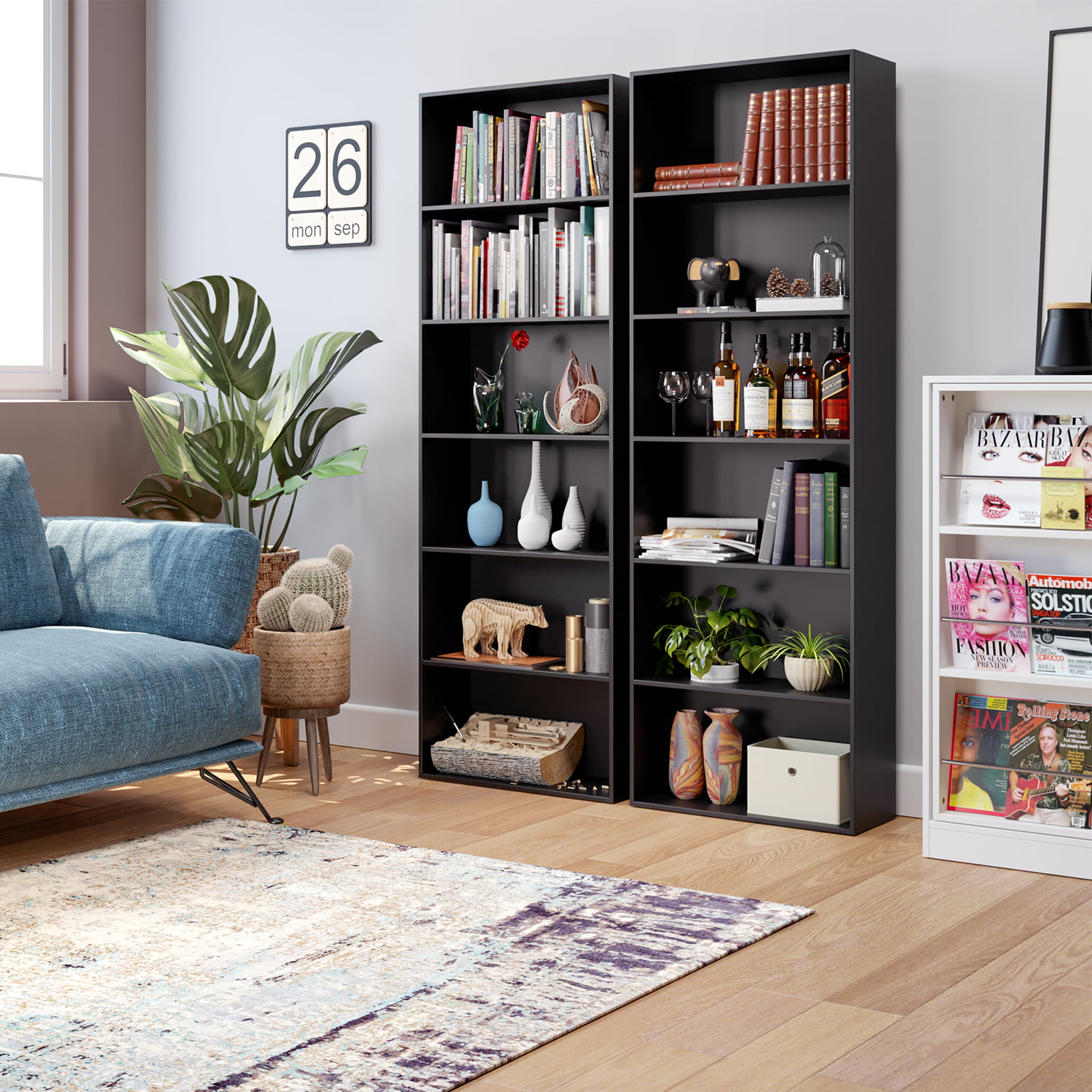 Black 6-Tier Bookshelf for Home Office