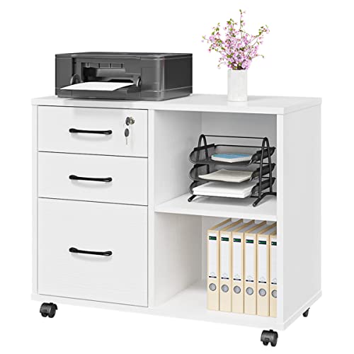 Rolling 3-Drawer File Cabinet with Storage Shelf