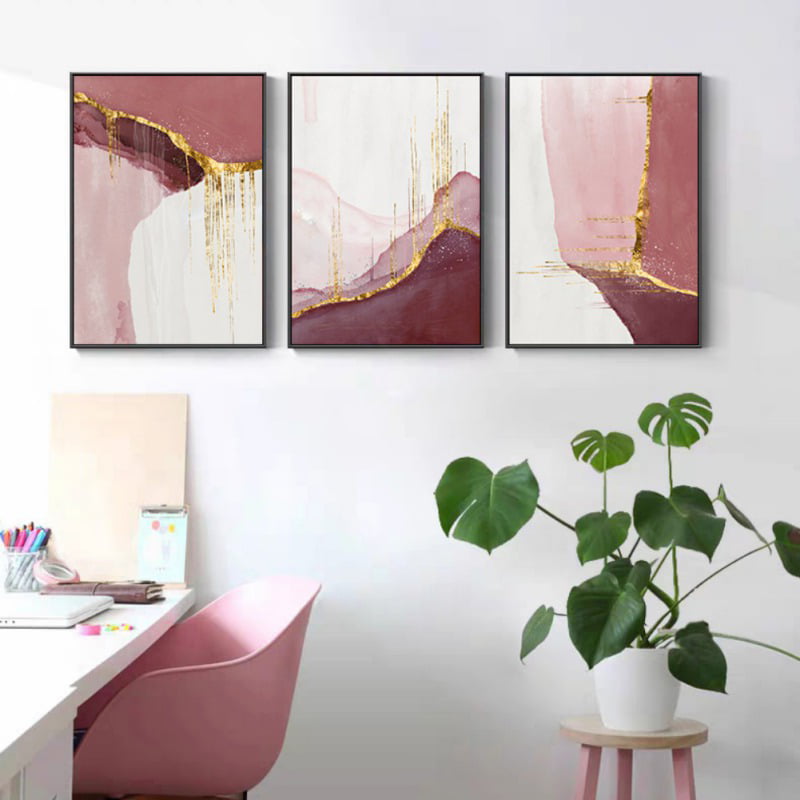 Modern Pink & Gold Wall Art Trio