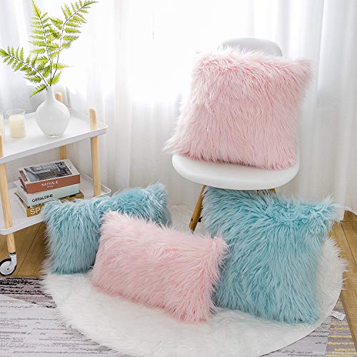 Pink Faux Fur Pillow Cover for Home