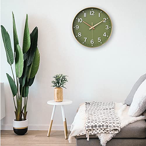 Silent Olive Green Wall Clock - 12 inch
