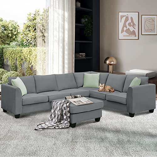 LZ L-Shape Sectional Sofa with Ottoman and Pillows