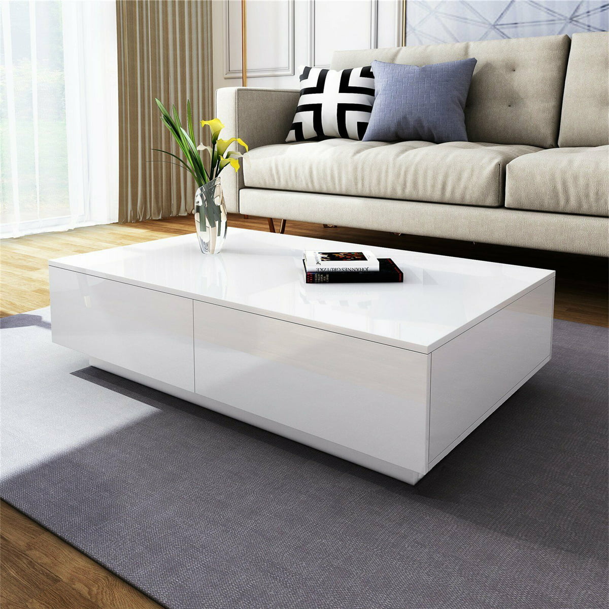 White Gloss LED Coffee Table with Drawers