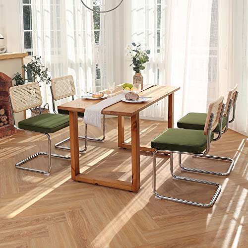 Green Velvet Dining Chairs with Cane Back