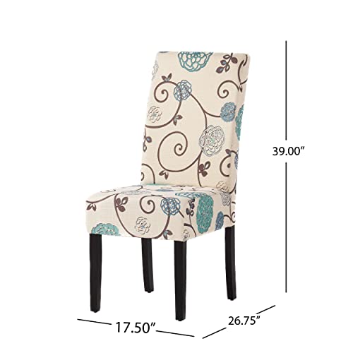 Floral White and Blue Dining Chairs (2-Pcs Set)