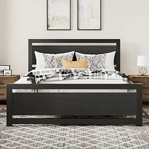 Solid Black Queen Bed Frame with Head/Footboard