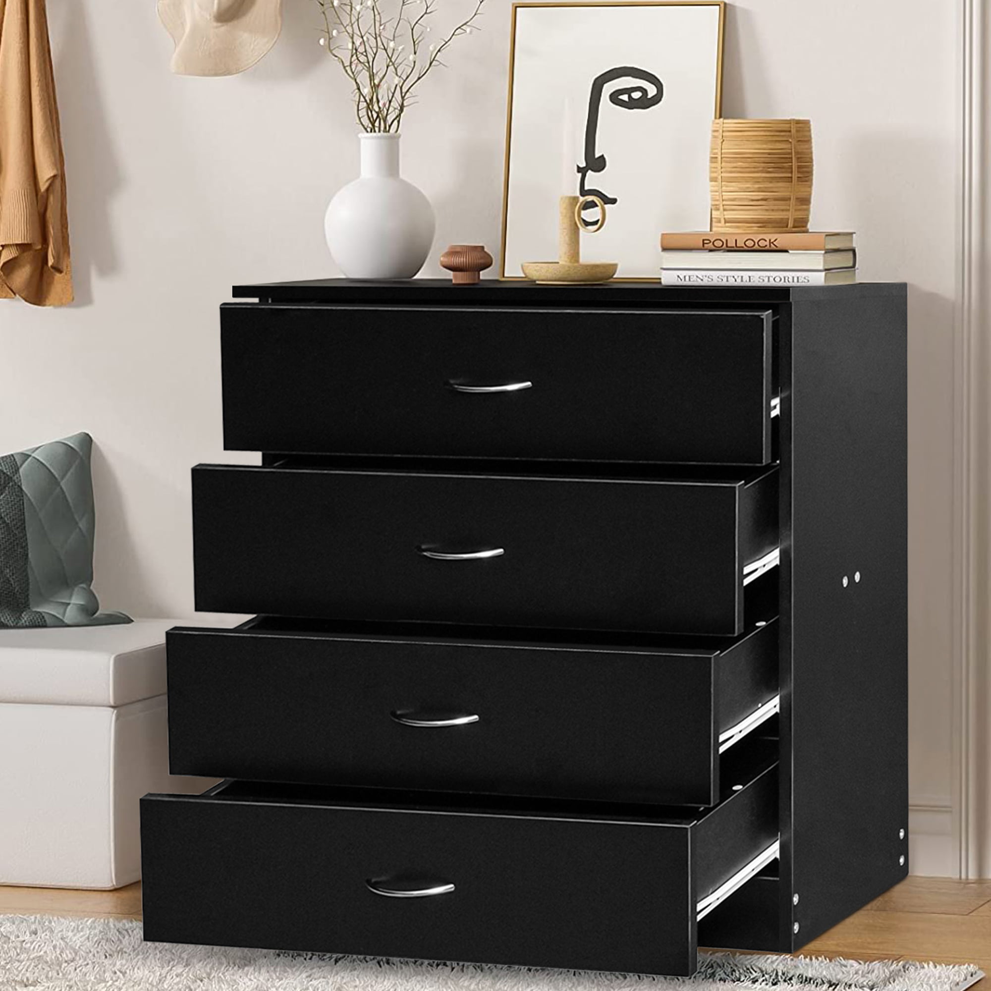 Modern Black 4-Drawer Dresser for Any Room