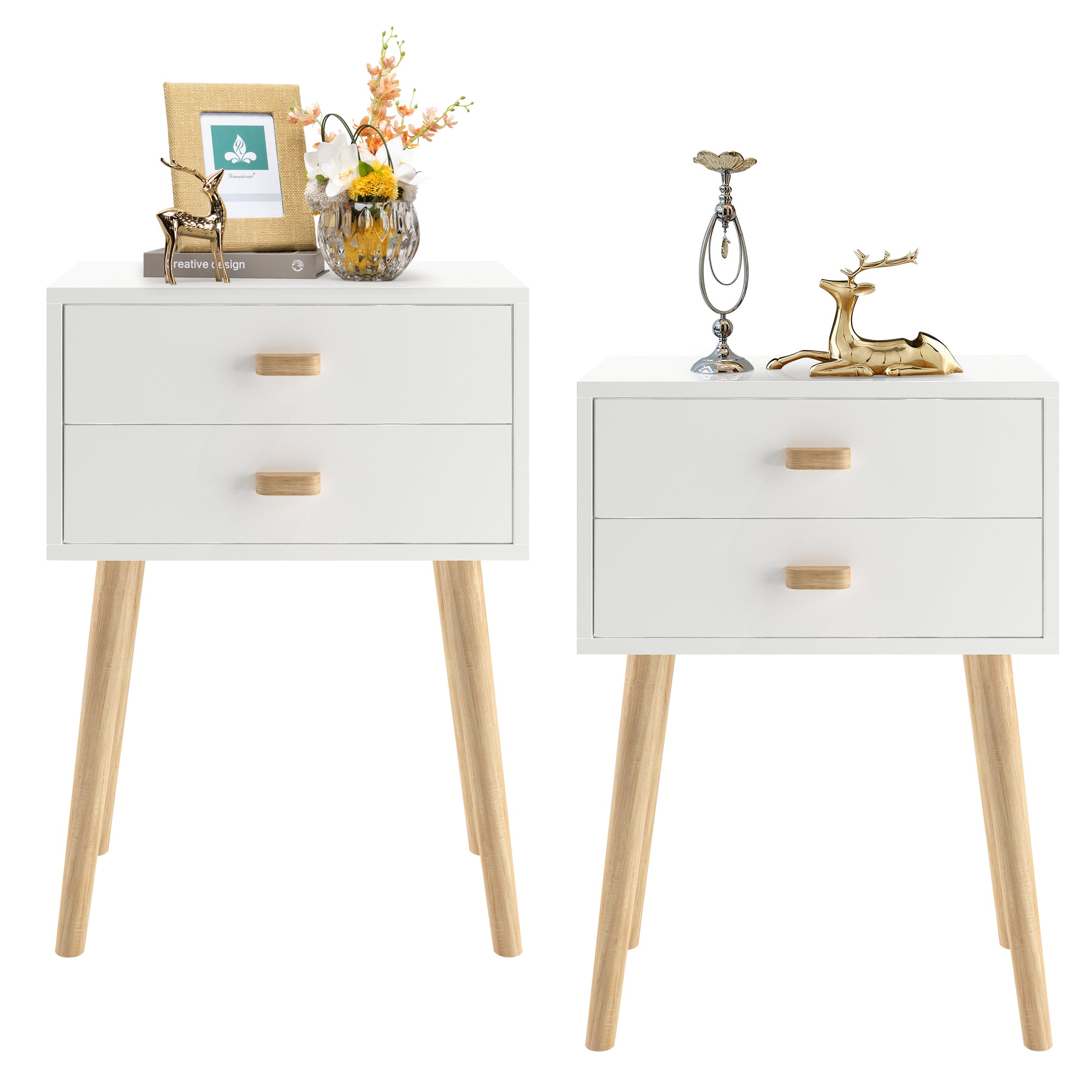 Modern White Bedside Table Set with Drawers