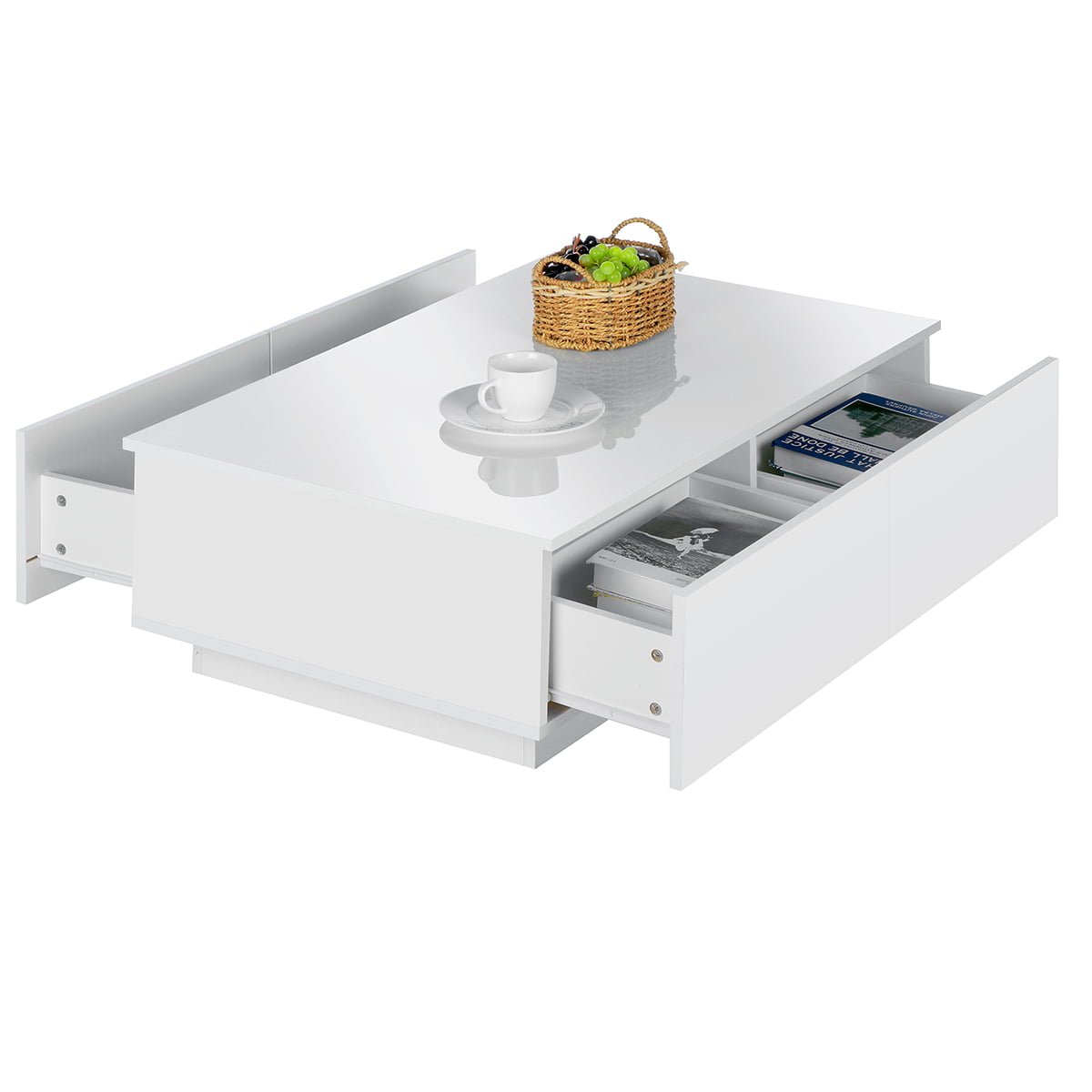 White Gloss LED Coffee Table with Drawers