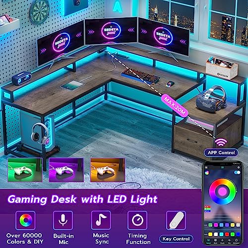 L-Shaped Gaming Desk with LED Lights