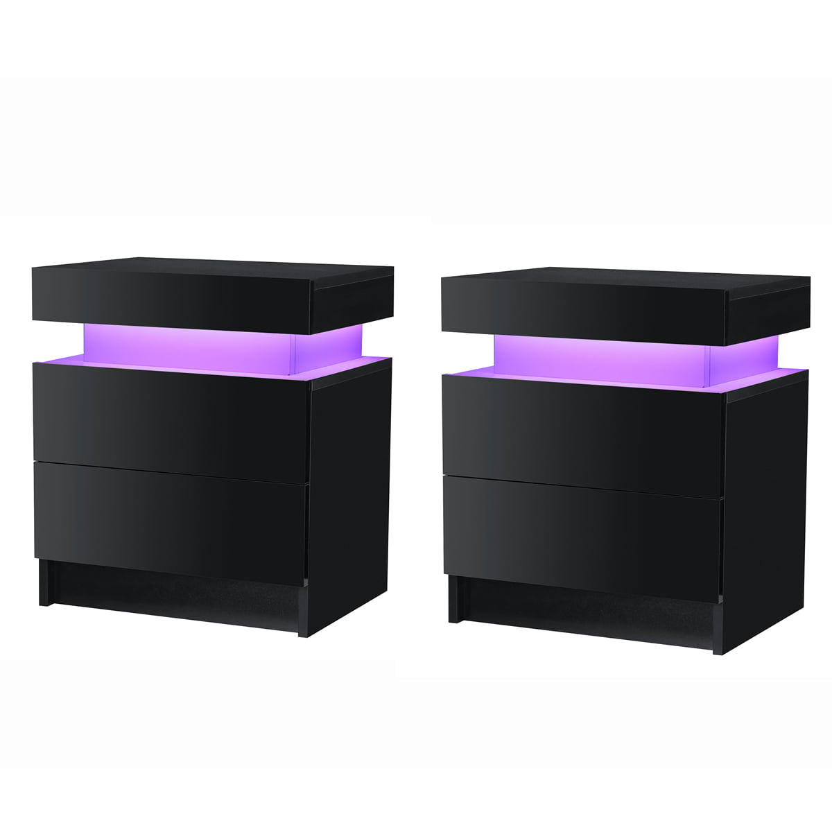 LED Bedside Table with Drawer - Black Gloss Finish