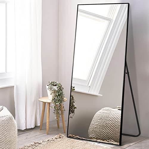 Large Black Floor Mirror with Stand