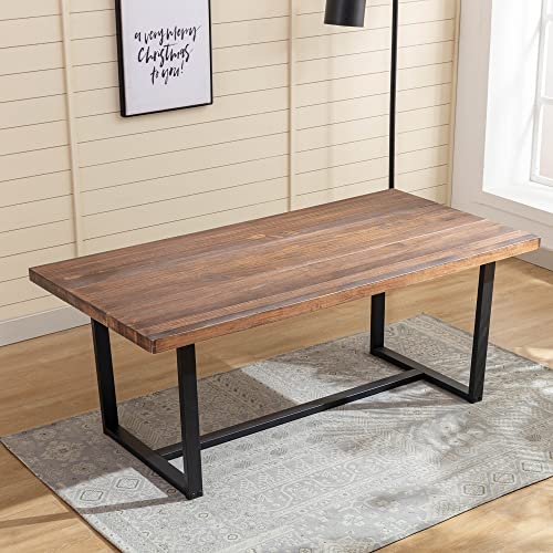 72" Solid Wood Dining Table with Metal Frame