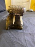 Vintage Eskimo Soapstone Walrus Sculpture with Ivory Tusk