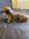 Vintage Eskimo Soapstone Walrus Sculpture with Ivory Tusk