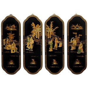 Curved Chinese Lacquer Wall Plaques Set of 4