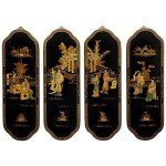 Curved Chinese Lacquer Wall Plaques Set of 4
